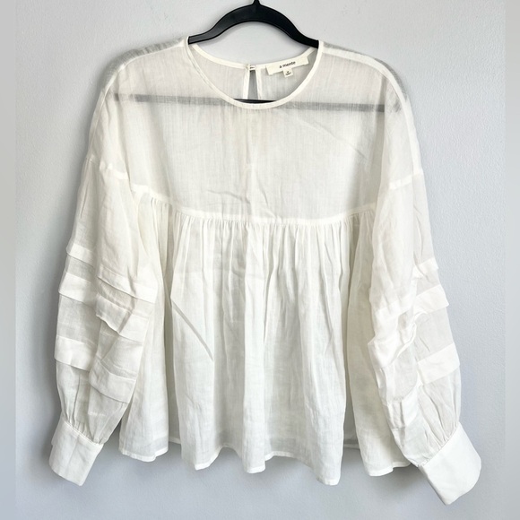 A Mente Size M • White Linen Oversized Long Sleeve Blouse Top. - Picture 2 of 5